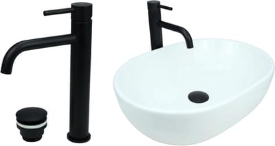 Wastafel Set - Bovenbouwspoelbak Wastafelkraan - Badkamer Inrichten - Keramiek Zonder Kraangat - Ovaal - Model 18
