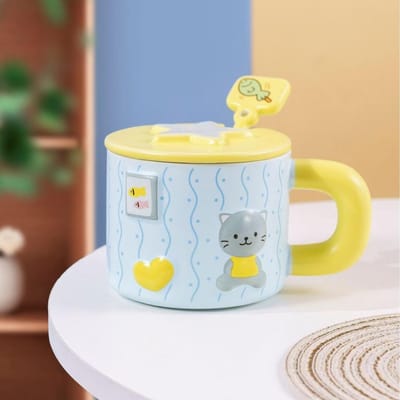 Schattige Baby Home Mok Hoge Waarde Cartoon Keramische Kop Melk Ontbijt Kop met Deksel Lepel Koffiekopje Souvenir Geschenkdoos 450m'l
