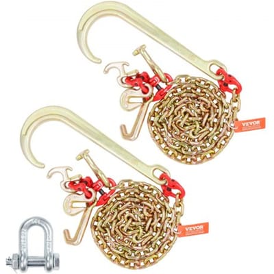 VEVOR J-haakketting, 2-pack 5/16 inch x 6 ft G80 15 inch lange schacht J-haak sleepketting met RTJ clusterhaak en grijphaak, werklast van 5400 lbs, zware transportketting voor vrachtwagens voor het slepen van sleepwagens