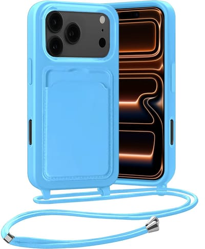 Hoesje Geschikt voor iPhone 17 Pro Max / 18 Pro Max Hoesje Met Telefoonketting Pasjeshouder Case Koord - Hoesje Geschikt voor iPhone 17 Pro Max / 18 Pro Max Hoes Met Kaarthouder - Lichtblauw