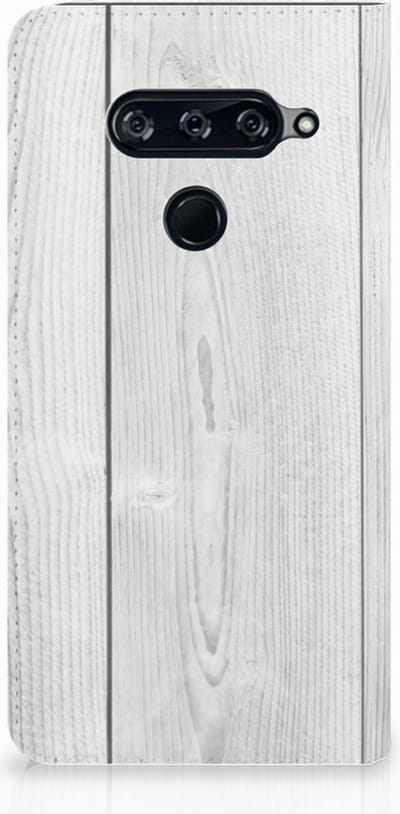 LG V40 Thinq Book Wallet Case White Wood