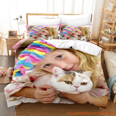 Like Nastya Beddengoedset Eenpersoons Twin Volledig Queen King Size Bedset Volwassene Kind Slaapkamer Dekbedovertreksets 3D Anime Hoeslakenset EU King(240x220cm)