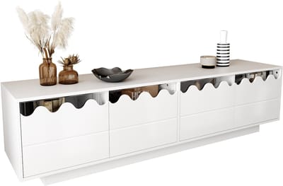 TV-Meubel 170 cm - Lowboard Met 4 Deuren En Golfdesign - Opbergruimte - Onbekend - Neutraal