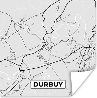 Poster Stadskaart – Zwart Wit - Kaart – Durbuy – België – Plattegrond - 100x100 cm XXL