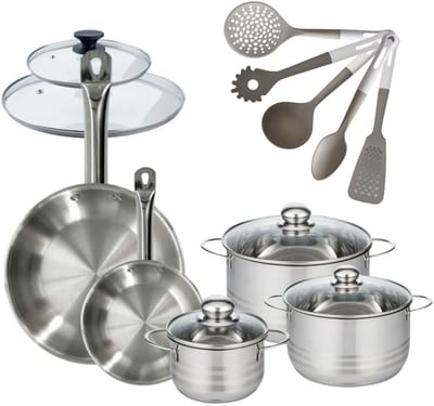Set RVS Pannen 20/28 cm Eterna & RVS Kookpotten 16/20/24 cm Zonder PFAS Fackelmann Eterna