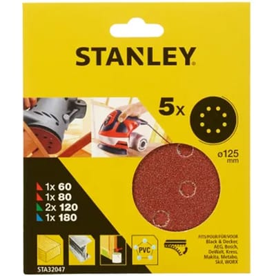 Stanley Geperforeerde Schuurdiscs Sta32047-xj Voor Excentrische Schuurmachine - 125mm - Korrel 60/80/120/180 - 5 Stuks