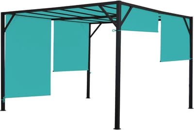 Pergola Baia, tuinpaviljoen terrasoverkapping, stevig 6cm stalen frame + schuifdak turquoise-blauw ~ 3x3m