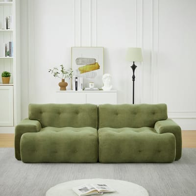 MODFU 2-Zitsbank - Brede Armleuningen En Knopen - Modern - Voor Woonkamer - Chenille - Groen - 224 X 104 X 66 Cm