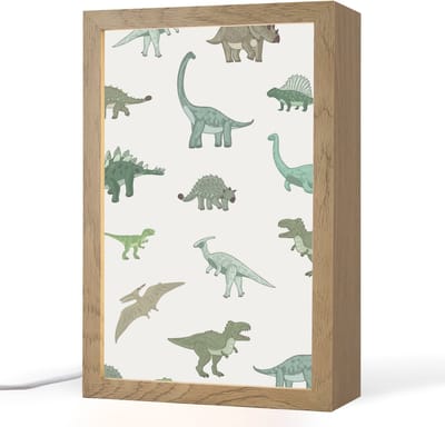 Nachtlampje 20x30 cm - Kinder lampje - Dino - Groen - Jongens - Dinosaurus - Blauw - Tafellamp kinderkamer - Slaapkamer lamp - Bedlamp kinderen - Kinderlampje stopcontact - Wandlamp babykamer - Nachtlampjes