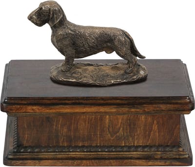 Urn voor teckel met beeldje - elegante urn voor hondenas