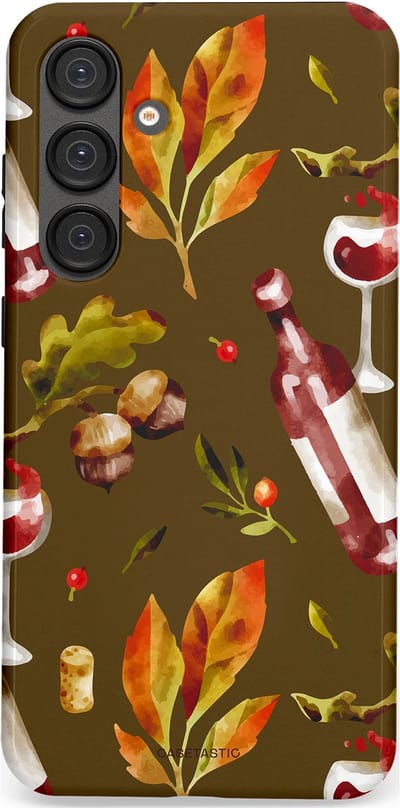 Casetastic Hoesje Geschikt voor Samsung S25 Plus - Stijlvolle Beschermende Duo-layer Case - Rode Wijn Bladeren