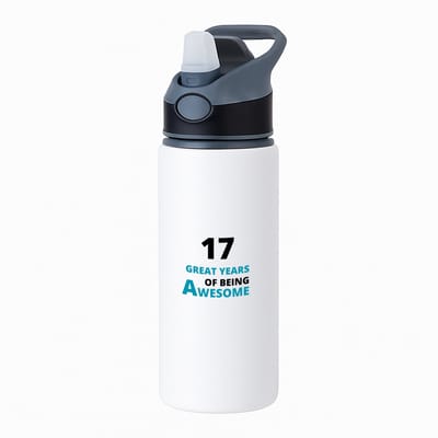 Hacebo® - 17 great years of being awesome waterfles met rietje zwart - Hoera 17 jaar - iemand die 17 jaar is geworden - verjaardagscadeau - verjaardag - cadeau - kado - geschenk - gift - goeie jaren - water fles - 650ML