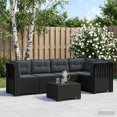 vidaXL - 5-Zits - Tuinbank - met - Kussens - Rattanlook - PP - Antraciet