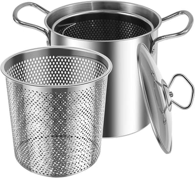 Frituurpan met mand - Roestvrijstalen pan - Thuis frituren - Grote capaciteit - 35 liter - Zilver