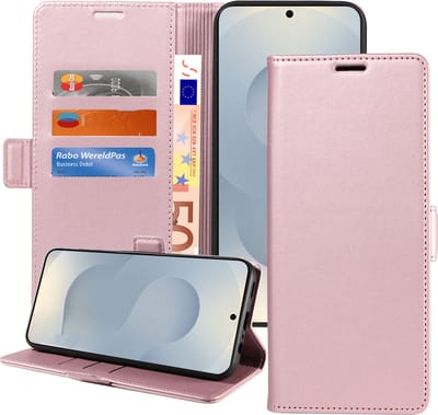 Geschikt voor Samsung Galaxy S25 - Book Case Hoesje - Magnetische Sluiting - Portemonnee Rose