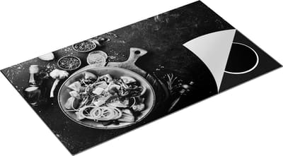 Chefcare Inductie Beschermer Salade met Groentes - Zwart Wit - 90x50 cm - Afdekplaat Inductie - Kookplaat Beschermer - Inductie Mat