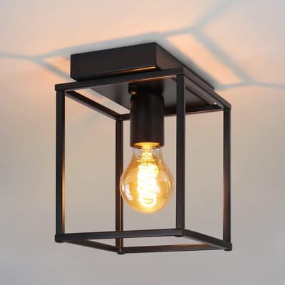 NETTLIFE Plafondlamp E27 - vierkant - Retro Plafondverlichting - Zwart - Vintage - Metalen Lamp - voor Slaapkamer | Woonkamer | Gang | Keuken - Max.40W
