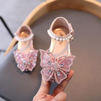 Zomer Meisjes Sandalen Mode Pailletten Strass Strik Meisjes Prinses Schoenen Baby Meisje Schoenen Platte Hak Sandalen Maat 21-35 27 roze