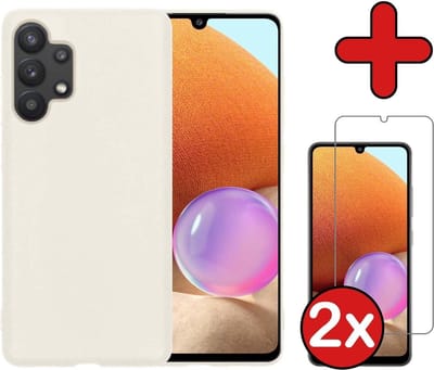 Hoesje - Met 2x Screenprotector - Geschikt voor Samsung Galaxy A32 4G - Sterk & Shockproof - Telefoon Hoes - Back Cover - Siliconen Case - Telefoonhoes - Wit