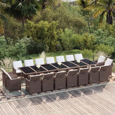 vidaXL - 19-delige - Tuinset - met - kussens - poly - rattan - bruin