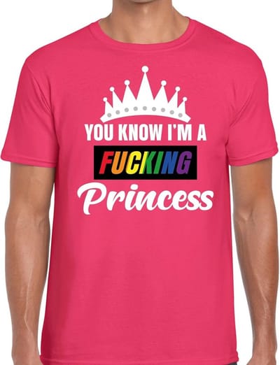 Pride shirt - You know i am a fucking Princess - roze t-shirt - heren - regenboog - gay - korte mouw - thema kleding S