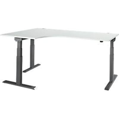 Hoekbureau ERGO-T 2.0 - elektrisch in hoogte verstelbaar - 90° hoek links - B 2000 x H 640-1300 mm - T voet blank alu - lichtgrijs - ons merk Schäfer Shop Select