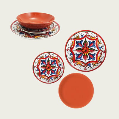 Servies 18 Delen - Borden Set - Tafel Dekken - Moderne Bloemprint - 6 Persoons - Oranje