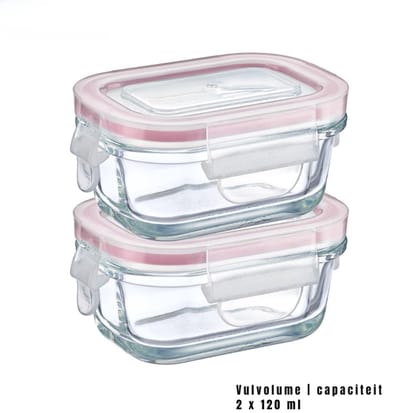 REN® Meal Prep Bakjes Glas - vershoudbakjes glas - mealprep bakjes Glas - Set van 2 - elk 120 ml - transparant-roze - 11cm x 8cm x 6cm