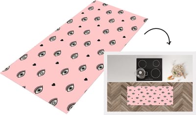 Keukenloper - Loper keuken - Meisje - Ogen - Roze - Patronen - 120x50 cm - Keukenloper vinyl