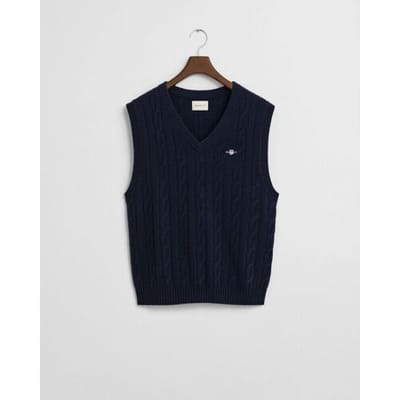 Gant Spencer Soft Lambswool Cable V-Neck Avond Blauw / male