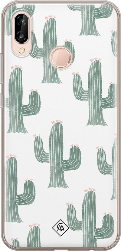 Casimoda® hoesje - Geschikt voor Huawei P20 Lite (2018) - Cactus Print - Siliconen/TPU - Soft Case - Groen - Planten