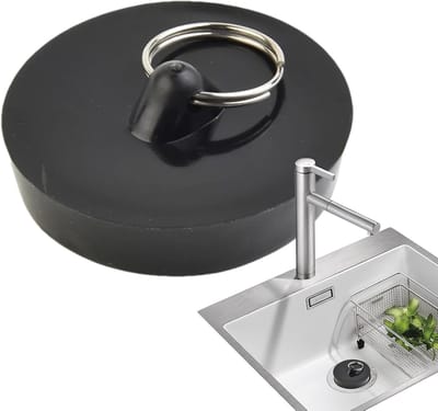 Aanrecht stop - Gootsteen plug - Voorkom lekkage - Roestvrijstalen ring - 47 cm - Zwart