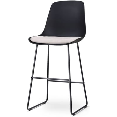 Nolon Nino-Liv Barkruk Zwart met Beige Zitkussen - Zwart Onderstel - 75 cm - Barstoel - Barkruk met Rugleuning