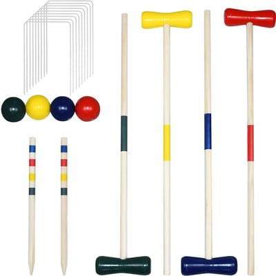 Kroquet Speelset - Houten Tuinspel - Buiten Spelen - Voor Vier Spelers - 76 x 16 x 8 cm