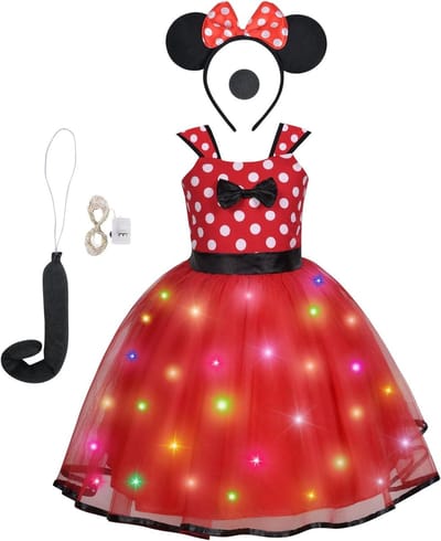 Luminous Mini Mouse Kostuum voor Meisjes met Polka Dot Verjaardag Jurk en Muizenoortjes Hoofdband voor Halloween en Feestjes