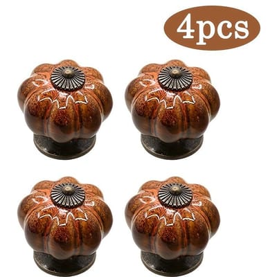 Lot de 4 boutons de placard vintage en céramique en forme de citrouille pour cuisine, armoire, placard, salle de bain, commode, placard, orange léopard 4-Pack