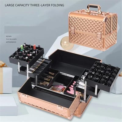 Make-up Koffer - Cosmetica Tas - Nagellak Opbergen - Grote Capaciteit - 37 x 28 x 23 cm - Roségoud