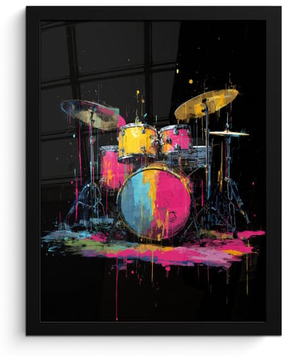Poster in lijst - Fotolijst 30x40 cm - Posters - Drumstel - Kleurrijk - Verf - Levendig - Posterlijst zwart - Decoratie - Wanddecoratie woonkamer - Muurdecoratie slaapkamer