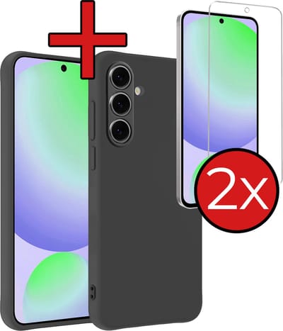 Hoesje - Met 2x Screenprotector - Geschikt voor Samsung Galaxy S24 FE - Sterk & Shockproof - Telefoon Hoes - Back Cover - Siliconen Case - Telefoonhoes - Zwart