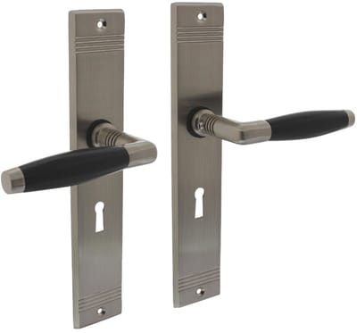Intersteel Deurkruk Ton basic met schild rechthoekig met rillen 235x43mm sleutelgat 56mm nikkel mat/zwart