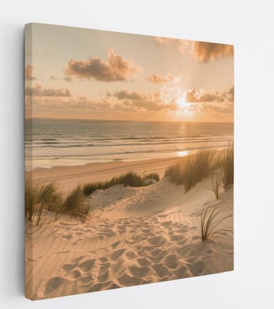 Saammp - Canvas Schilderij - Golden Hour op het Strand - Duinen - 20x20 - Foto op canvas - Wanddecoratie - muurdecoratie Woonkamer - Slaapkamer decoratie - Canvas Print