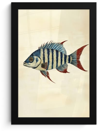 Poster in lijst - Fotolijst 20x30 cm - Posters - Gestreept - Donkerblauw - Rugvin - Vis - Posterlijst zwart - Decoratie - Wanddecoratie woonkamer - Muurdecoratie slaapkamer