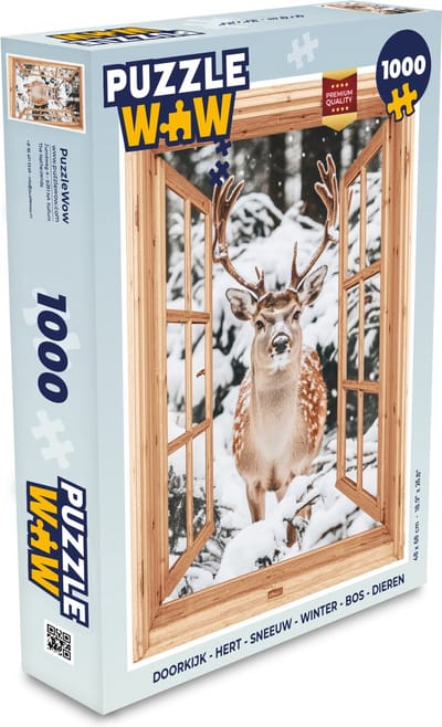 Puzzel Doorkijk - Hert - Sneeuw - Winter - Bos - Dieren - Legpuzzel - Puzzel 1000 stukjes volwassenen