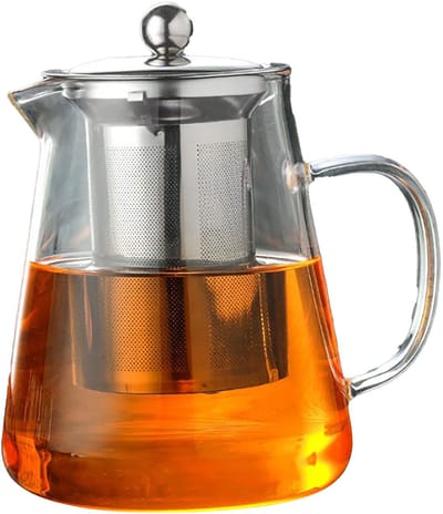 JeiibrZui Glazen Theepot - Theezetter - Hittebestendig & Geschikt Voor Fornuis - Multifunctioneel Met Ergonomische Handgreep - 1 Stuk - Transparant