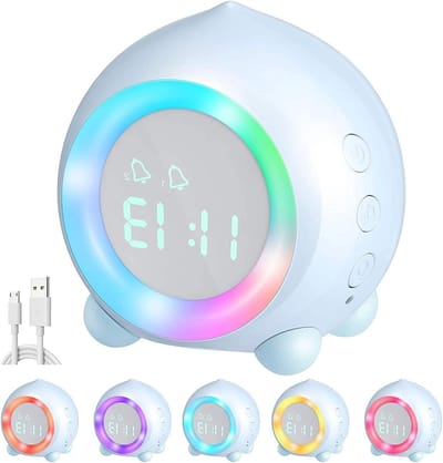 Kinderwekker met Wake-up Light - Digitale Kinderwekker - Kinderkamer Verlichten - Zonsopgang Simulator - 1 stuk - Blauw