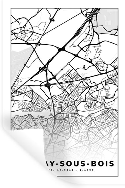 Muurstickers - Sticker Folie - Frankrijk - Plattegrond - Stadskaart - Aulnay-sous-Bois - Kaart - Zwart wit - 20x30 cm - Plakfolie - Muurstickers Kinderkamer - Zelfklevend Behang - Zelfklevend behangpapier - Stickerfolie