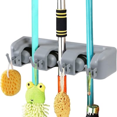 Famanu - Bezem en mophouder multifunctioneel met 3 snelspanners en 4 haken
