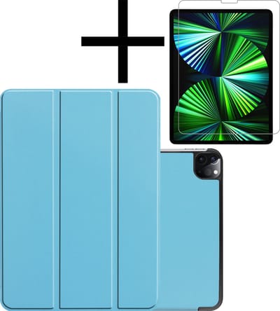 Hoes - Geschikt voor Apple iPad Pro (2022) - 11 inch - 4e generatie - Met Screenprotector - Trifold Bookcase - Hard Cover Case - Met Uitsparing Geschikt voor Apple Pencil - Hardcover Book - Tablet Hoesje - Lichtblauw