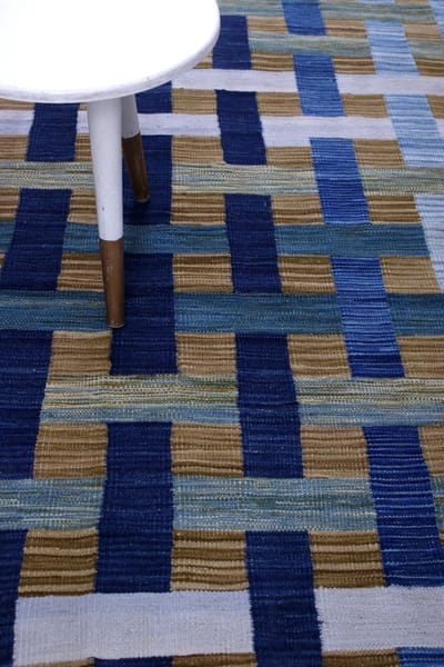 Blauw Tapijt Laagpolig Handgeweven Wollen Vloerkleed - Koho Afghan Modern Kelim 188x146 - 188x146cm- Modern - Woonkamer - Salon - Slaapkamer - Eetkamer