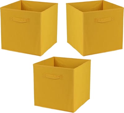 Urban Living Opbergmand Square Box - 3x - karton/kunststof - 29 liter - oker geel - 31 x 31 cm - Vakkenkast